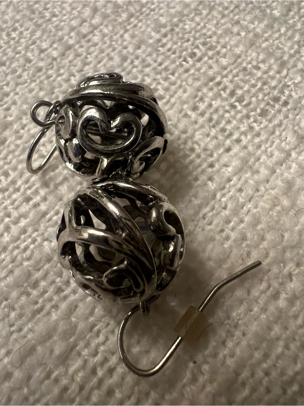 Sterling Silver Filigree Sphere Drop Earrings - Silver